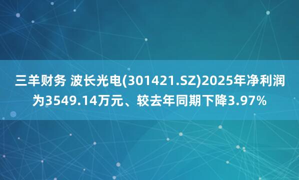 三羊财务 波长光电(301421.SZ)2025年净利润为3549.14万元、较去年同期下降3.97%